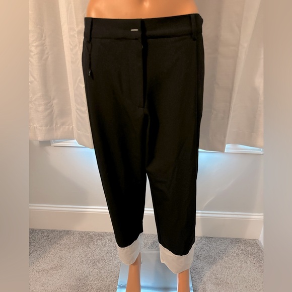 Cool Zara size M black cropped chino style pants white hemline NWOT - Picture 1 of 5
